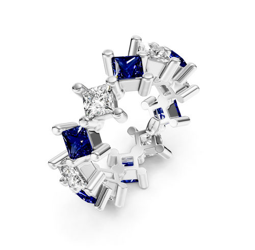 2.00-4.00 CT Princess Cut Blue Sapphires and Diamonds - Eternity Rings