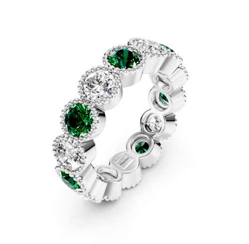 1.50-5.00 CT Round Cut Green Emeralds and Diamonds - Eternity Rings