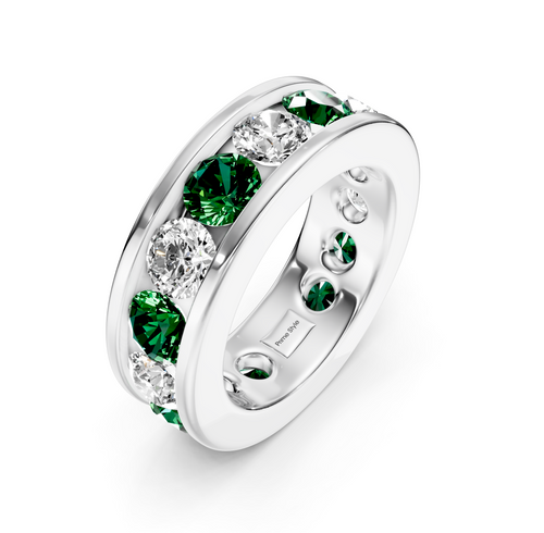 2.00-6.00 CT Round Cut Green Emeralds and Diamonds - Eternity Rings
