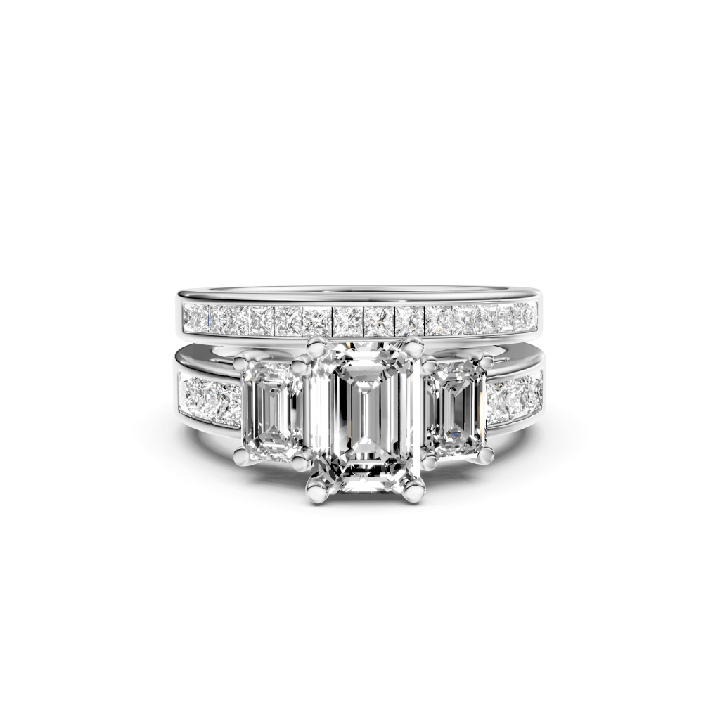 2.10-7.60 CT Emerald & Princess Cut Lab Grown Diamonds - Bridal Set