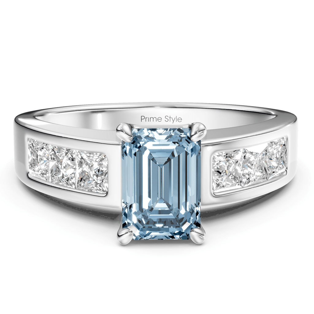 1.80 - 4.80 CT Emerald &amp; Princess Cut Fancy Blue Diamonds - Engagement Ring - Primestyle.com