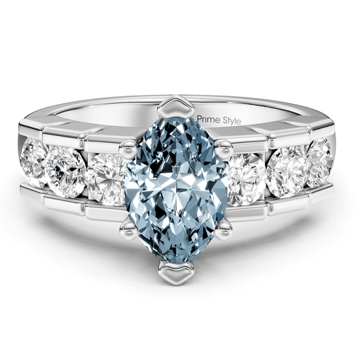 1.85 - 4.85 CT Marquise & Round Cut Fancy Blue Diamonds - Engagement Ring - Primestyle.com
