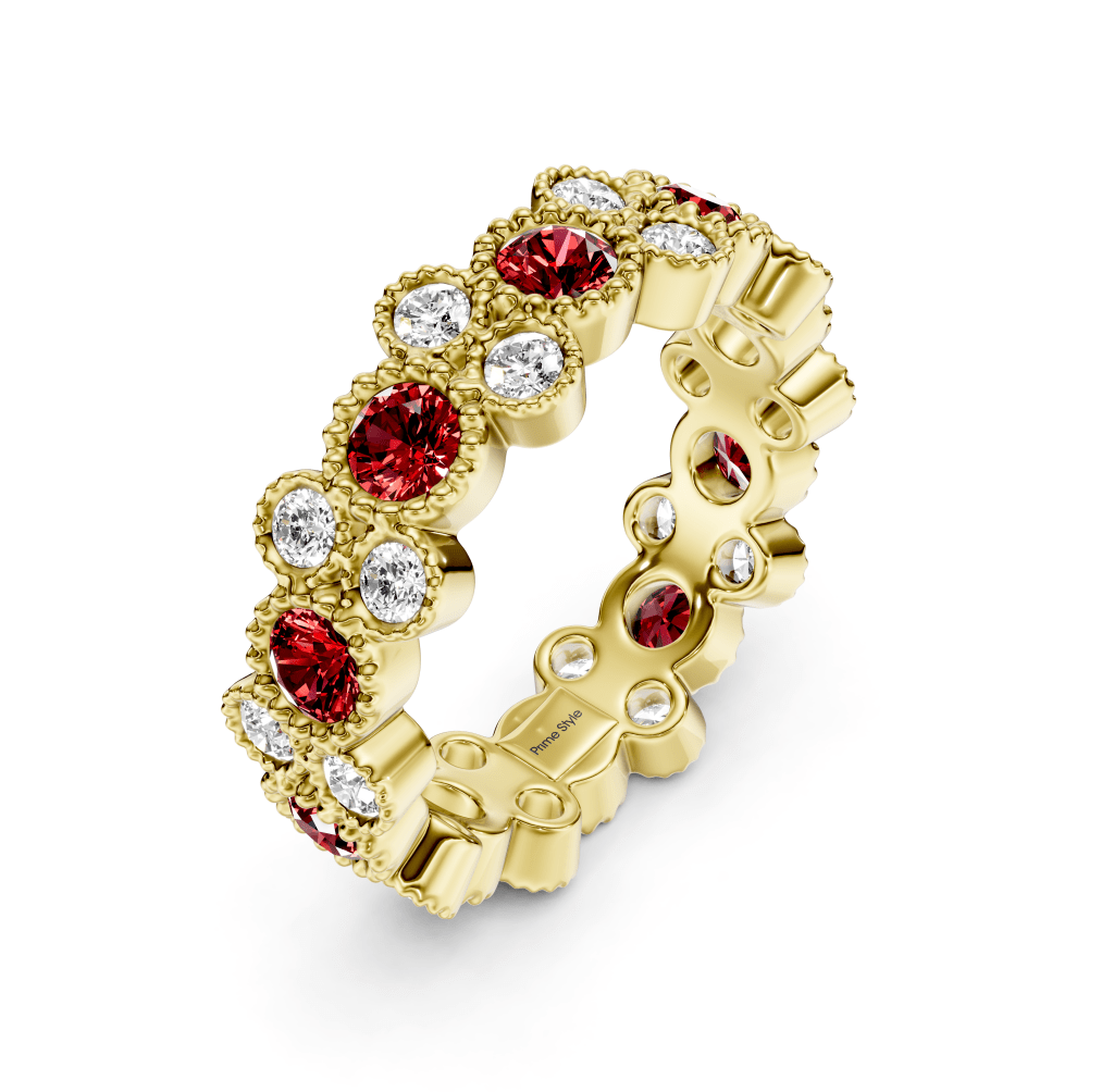 1.70 CT Round Cut Rubies and Diamonds - Eternity Rings