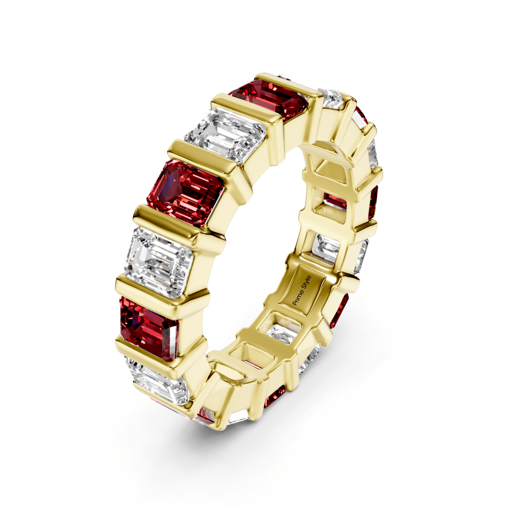 5.50 CT Emerald Cut Rubies and Diamonds - Eternity Rings