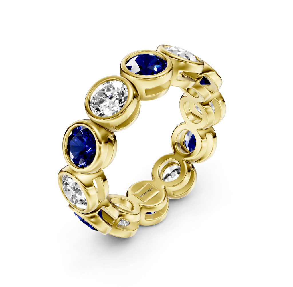 1.50-5.00 CT Round Cut Blue Sapphires and Diamonds - Eternity Rings