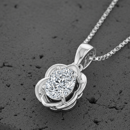 Enchante Oval Blossom Solitaire Pendant - Primestyle.com