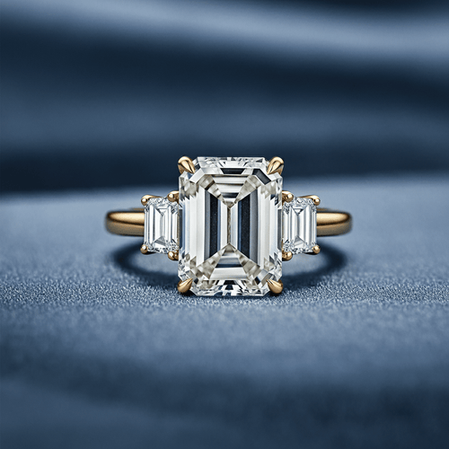 Regal Emerald Cut Diamond Three Stone Ring - Primestyle.com