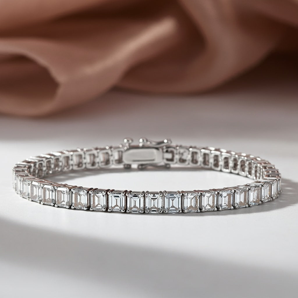 7.00-15.50 CT Emerald Cut Lab Grown Diamonds - Tennis Bracelet