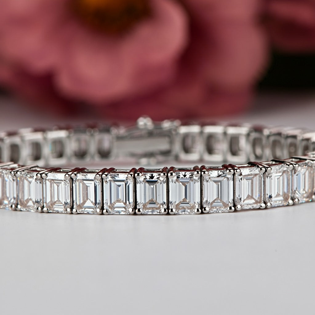 7.00-15.50 CT Emerald Cut Lab Grown Diamonds - Tennis Bracelet