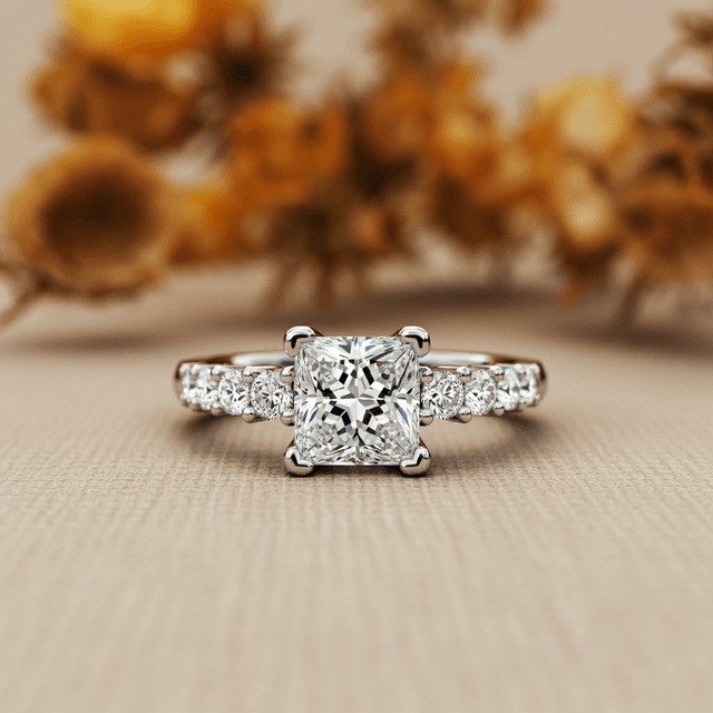 Celeste Princess and Round Cut Diamond Engagement Ring