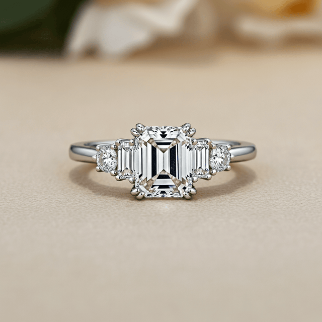 Elysian Emerald and Round Cut Diamond Engagement Ring