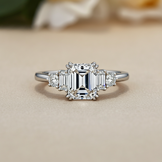 Elysian Emerald and Round Cut Diamond Engagement Ring