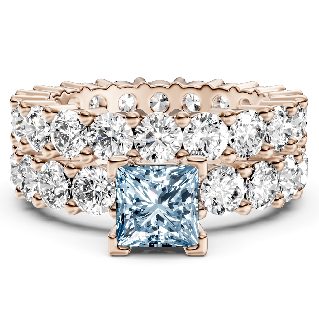 6.30-9.30 CT Princess &amp; Round Cut Fancy Blue Diamonds - Bridal Set