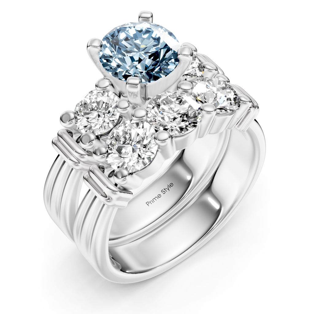 2.25-5.25 CT Round Cut Fancy Blue Diamonds - Bridal Set