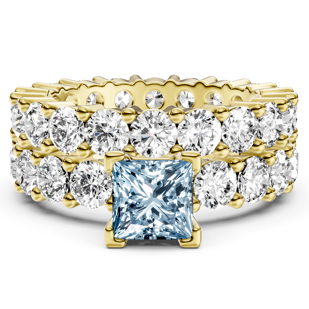 6.30-9.30 CT Princess &amp; Round Cut Fancy Blue Diamonds - Bridal Set