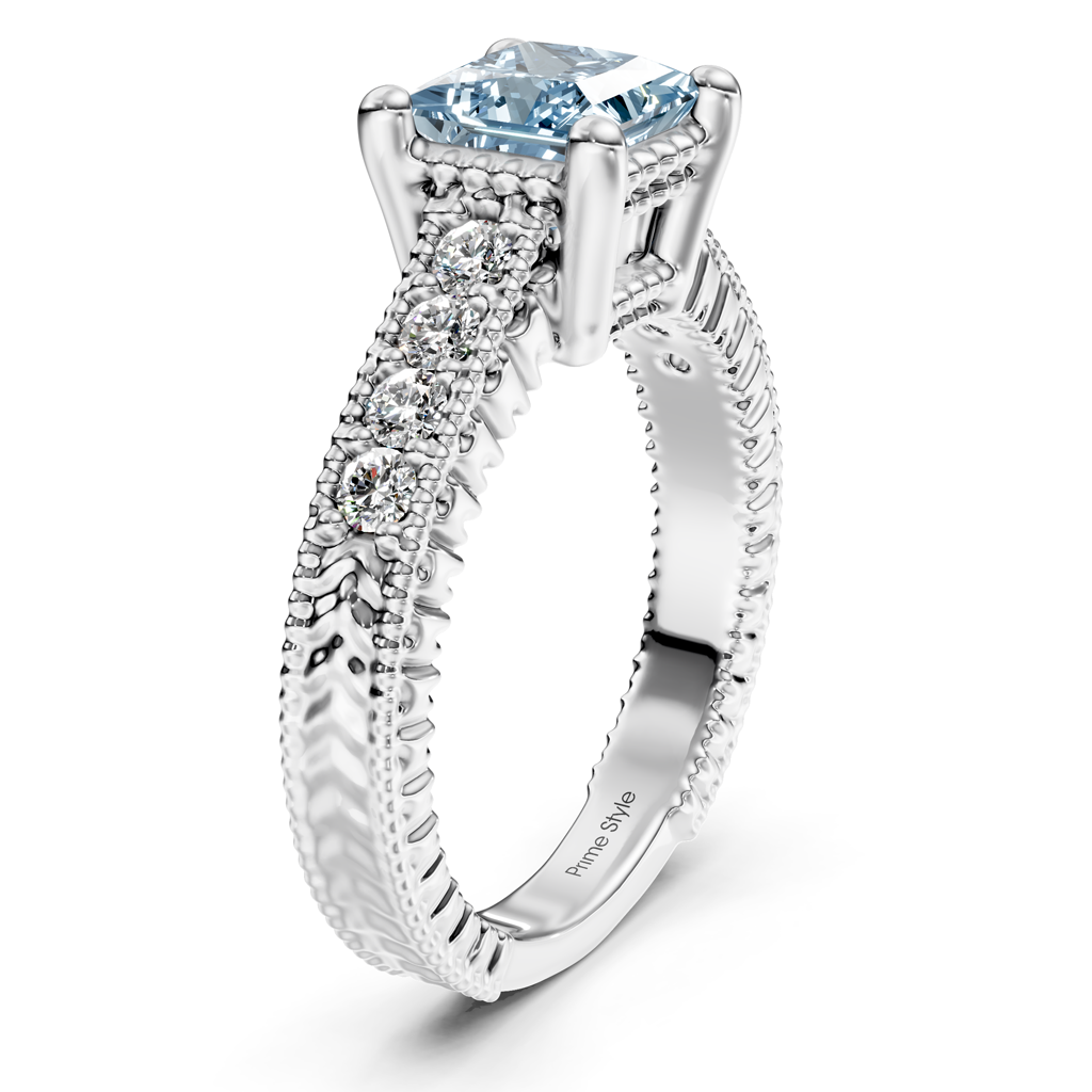 1.30-4.30 CT Princess &amp; Round Cut Fancy Blue Diamonds - Engagement Ring