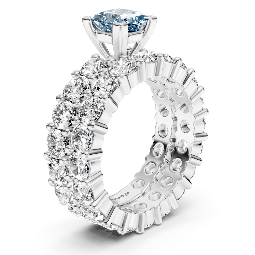 6.30-9.30 CT Princess &amp; Round Cut Fancy Blue Diamonds - Bridal Set