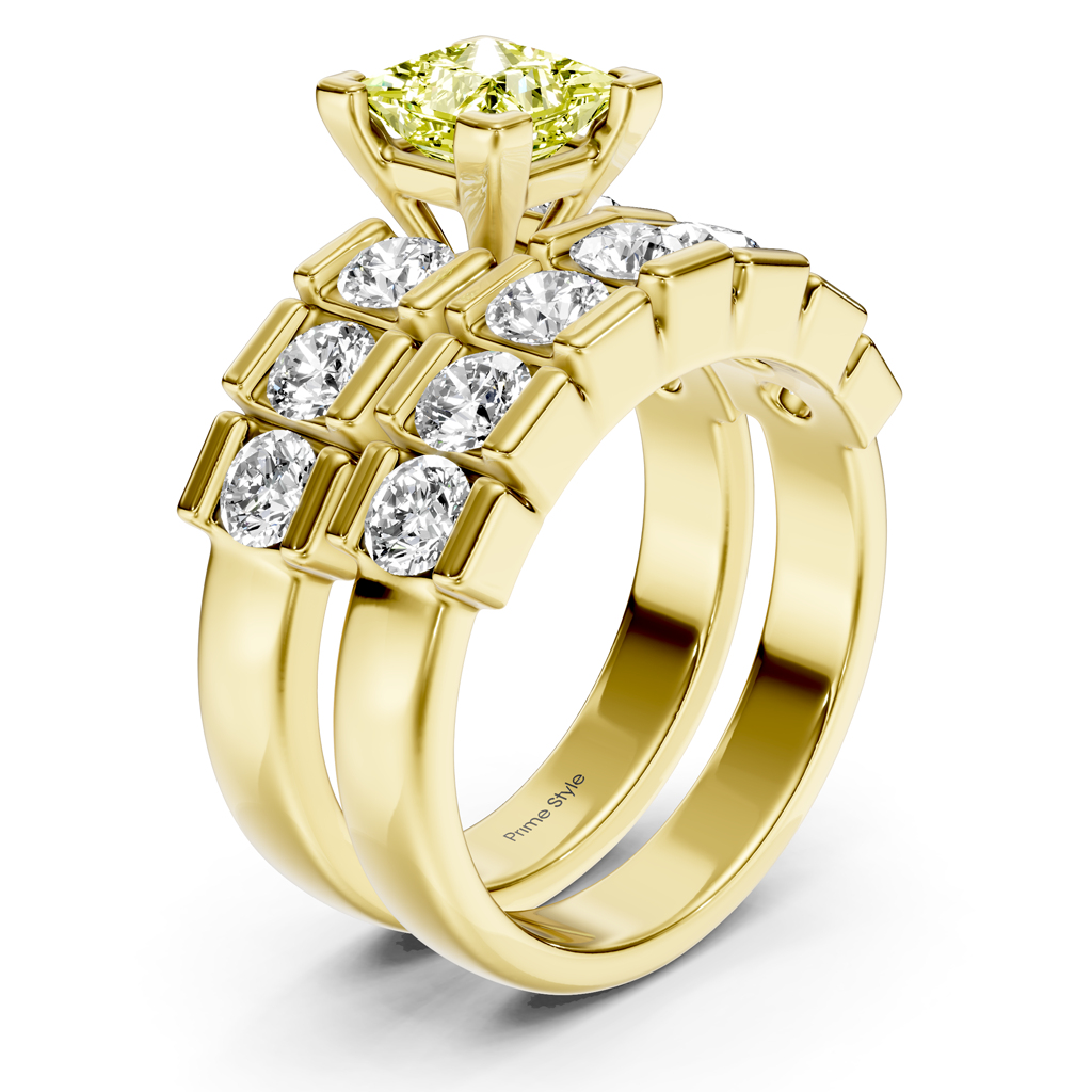 2.85-5.85 CT Princess &amp; Round Cut Fancy Yellow Diamonds - Bridal Set