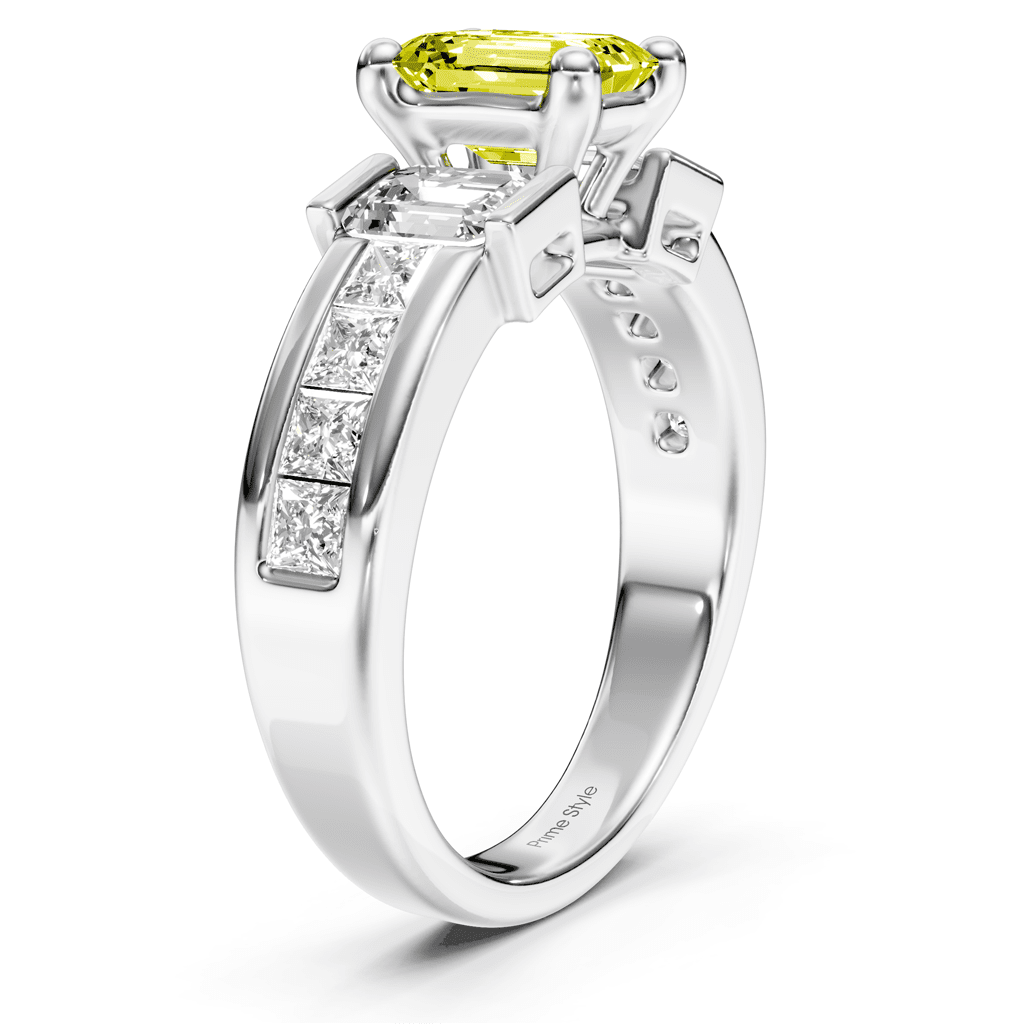 2.30-5.30 CT Emerald & Princess Cut Fancy Yellow Diamonds - Engagement Ring