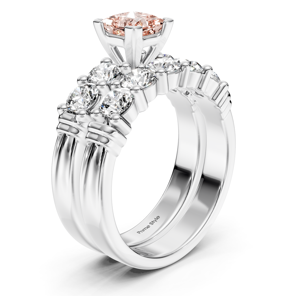 2.20-5.20 CT Princess &amp; Round Cut Fancy Pink Diamonds - Bridal Set