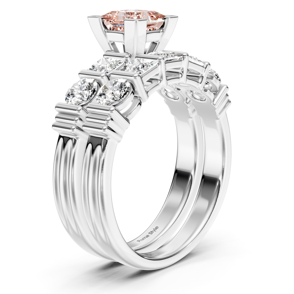 2.55-5.55 CT Princess &amp; Round Cut Fancy Pink Diamonds - Bridal Set