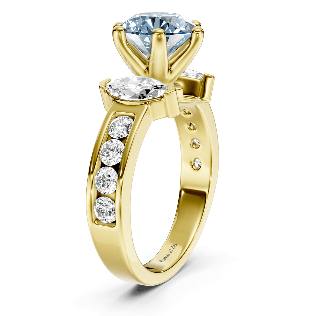 1.85-4.85 CT Marquise & Round Cut Fancy Blue Diamonds - Engagement Ring