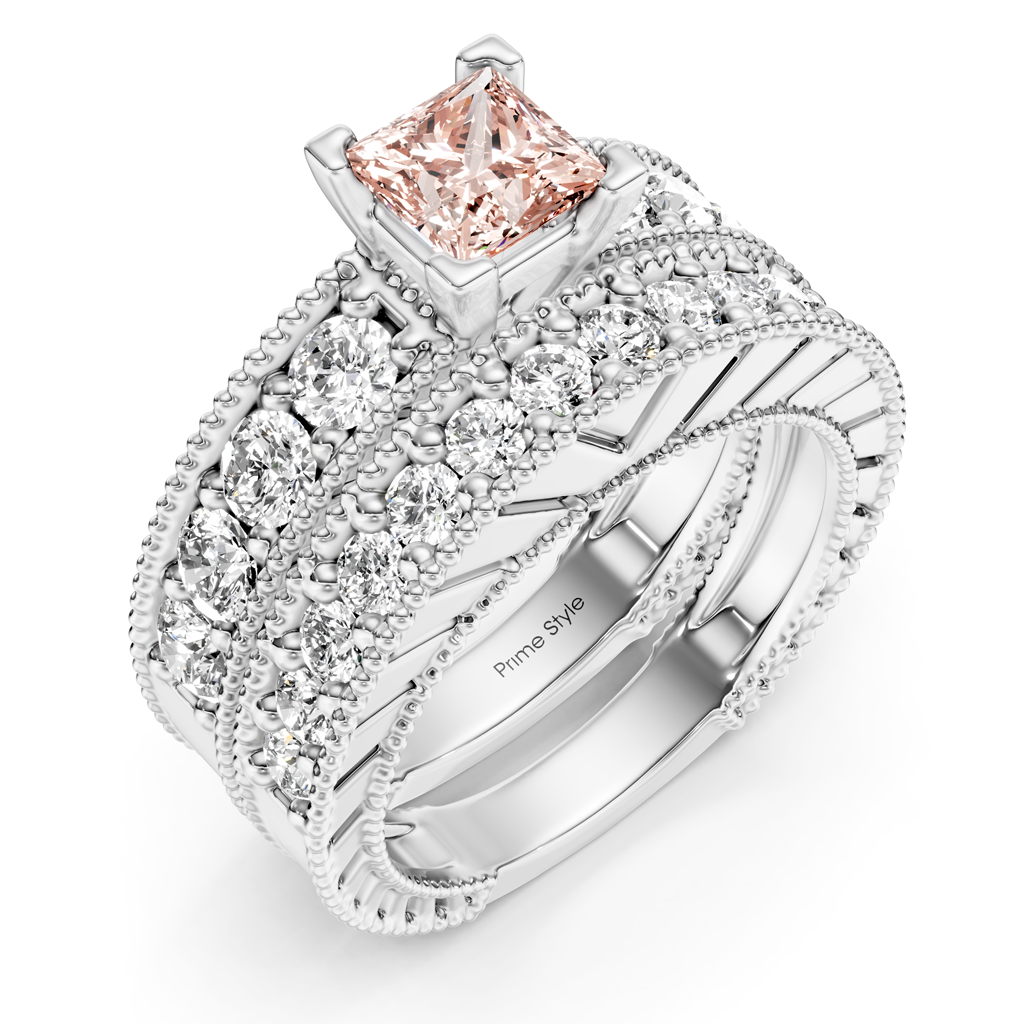 2.45-5.45 CT Princess &amp; Round Cut Fancy Pink Diamonds - Bridal Set