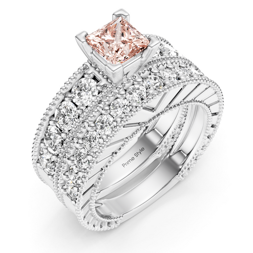 2.45-5.45 CT Princess & Round Cut Fancy Pink Diamonds - Bridal Set