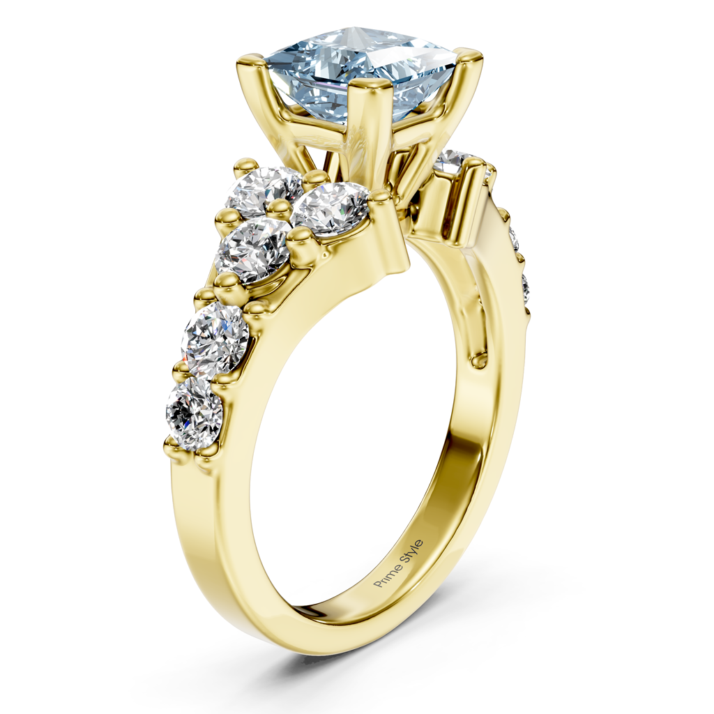 2.40-5.40 CT Princess &amp; Round Cut Fancy Blue Diamonds - Engagement Ring