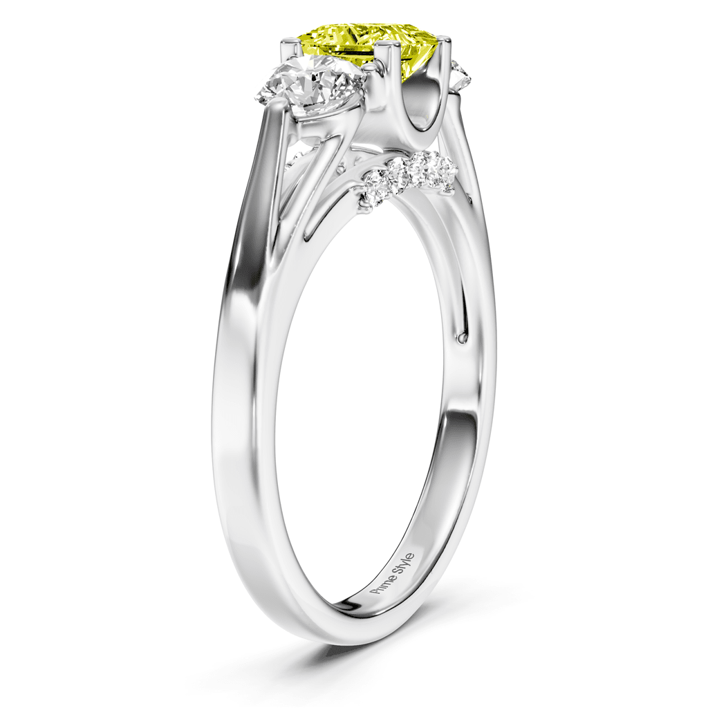 1.55 - 4.55 CT Princess &amp; Round Cut Fancy Yellow Diamonds - Engagement Ring - Primestyle.com