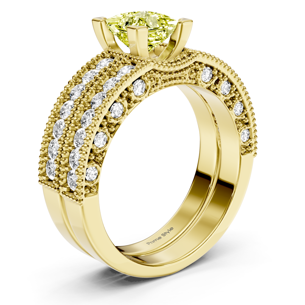 2.10-5.10 CT Princess &amp; Round Cut Fancy Yellow Diamonds - Bridal Set