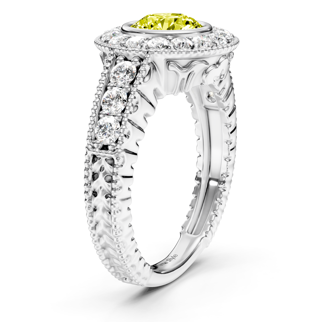1.50-4.50 CT Round Cut Fancy Yellow Diamonds - Engagement Ring