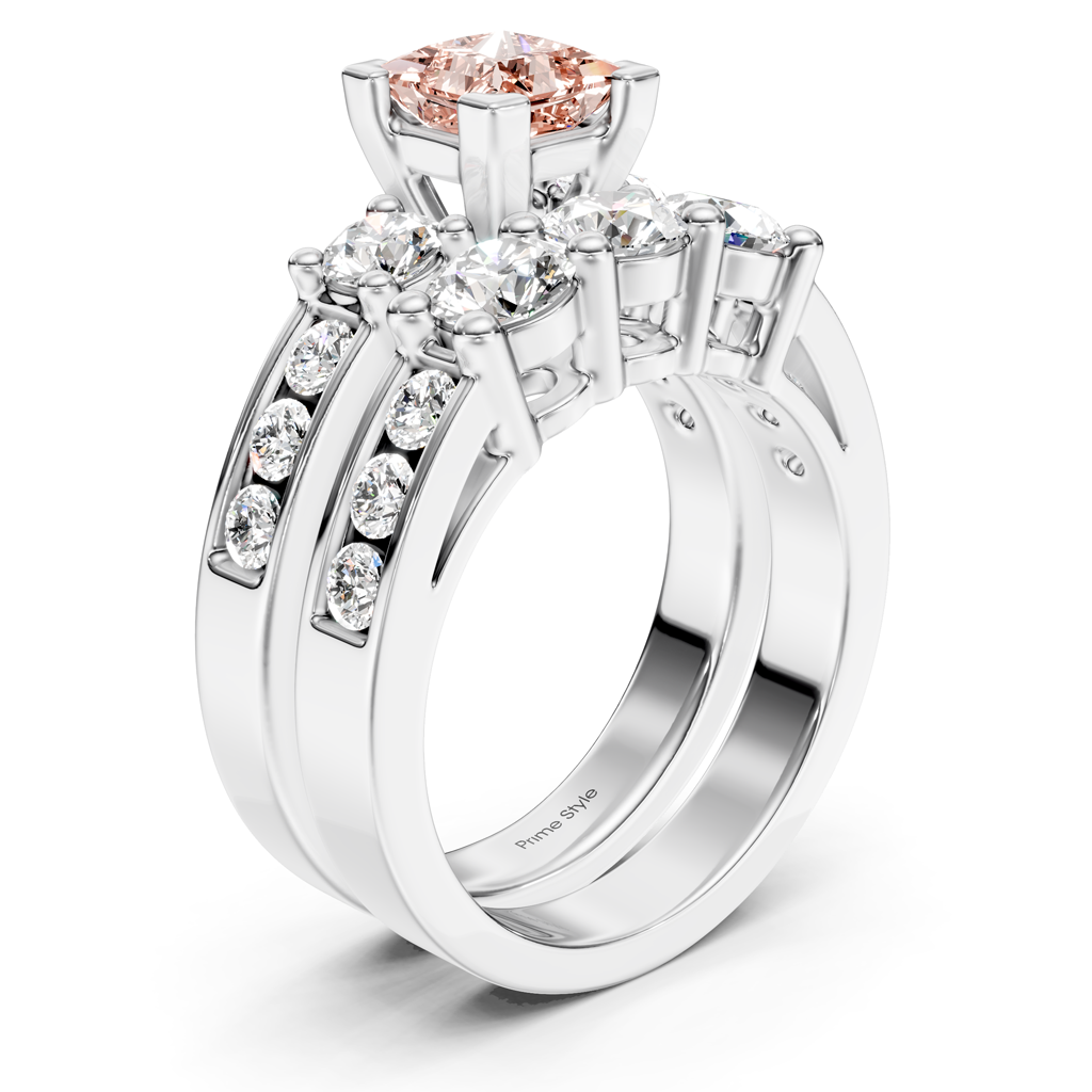 2.80-5.80 CT Princess &amp; Round Cut Fancy Pink Diamonds - Bridal Set