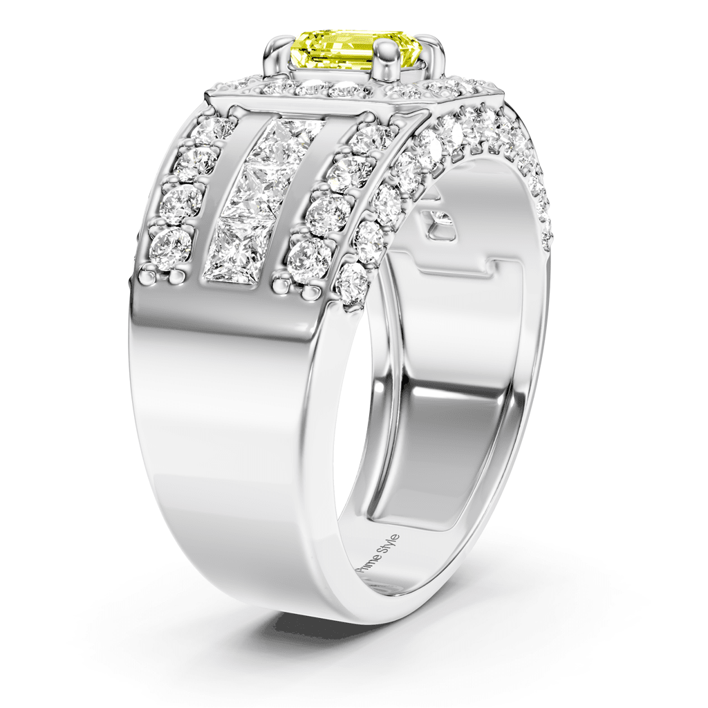2.70 - 5.70 CT Emerald &amp; Round Cut Fancy Yellow Diamonds - Engagement Ring - Primestyle.com