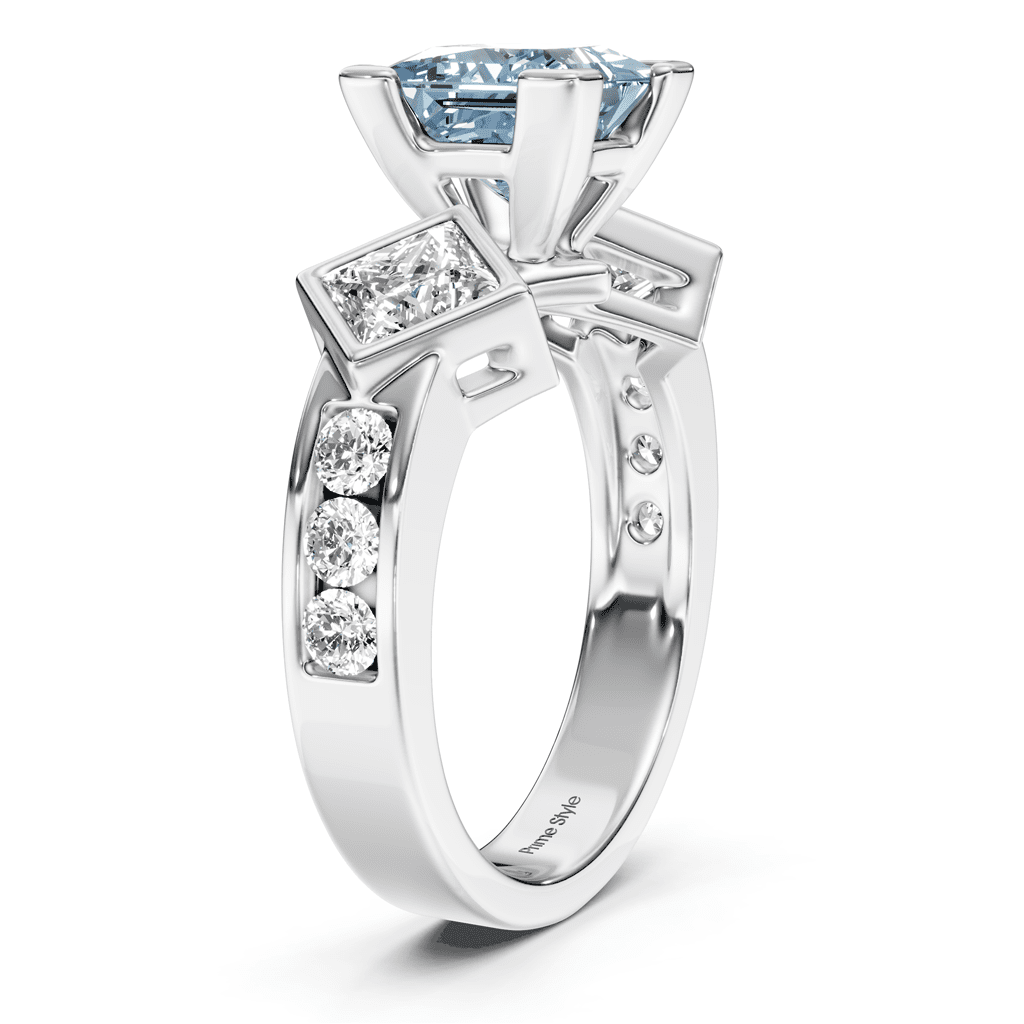 2.20-5.20 CT Princess & Round Cut Fancy Blue Diamonds - Engagement Ring