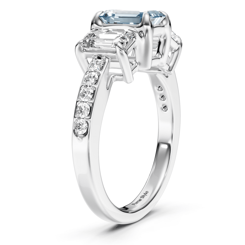 2.15-5.15 CT Emerald & Round Cut Fancy Blue Diamonds - Engagement Ring