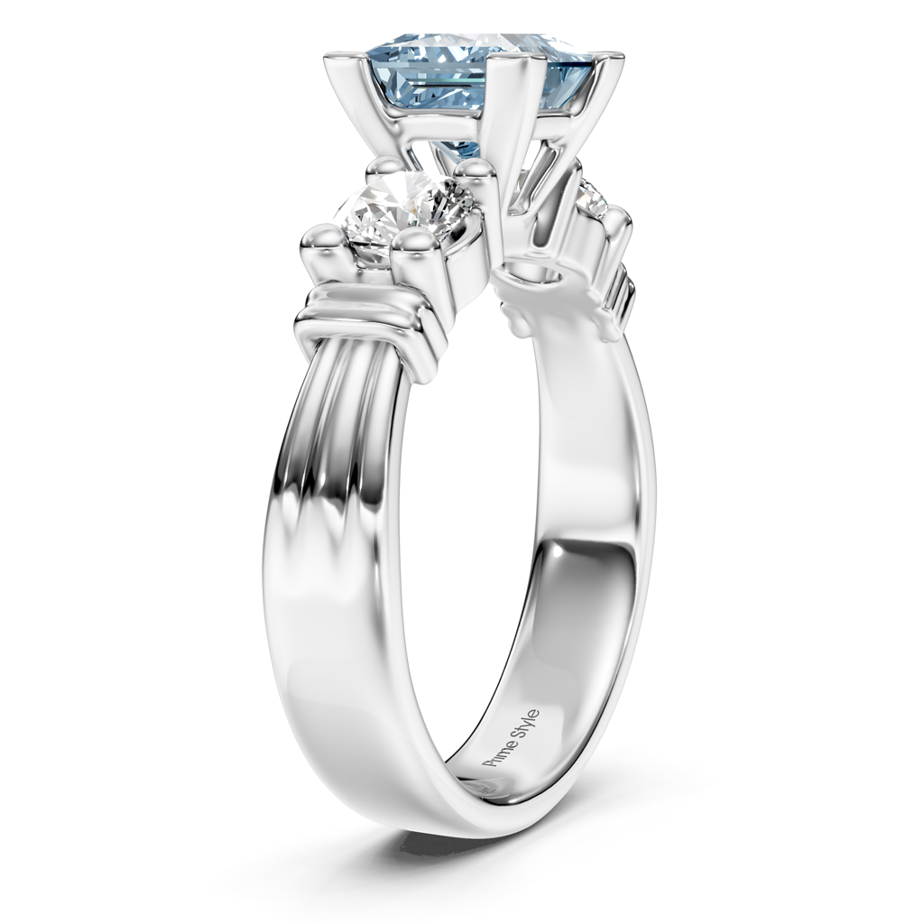 1.50-4.50 CT Princess &amp; Round Cut Fancy Blue Diamonds - Engagement Ring