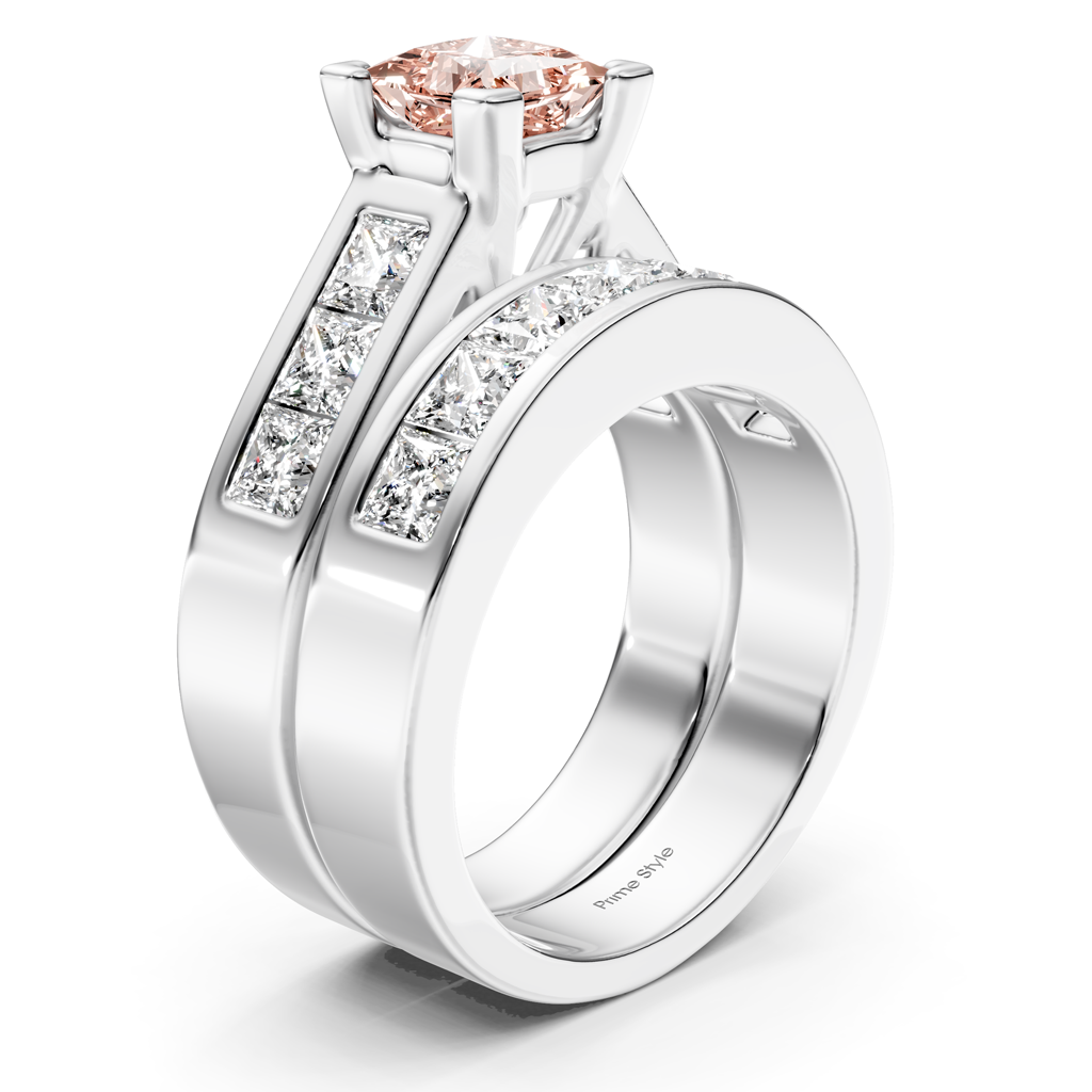 3.25-6.25 CT Princess Cut Fancy Pink Diamonds - Bridal Set