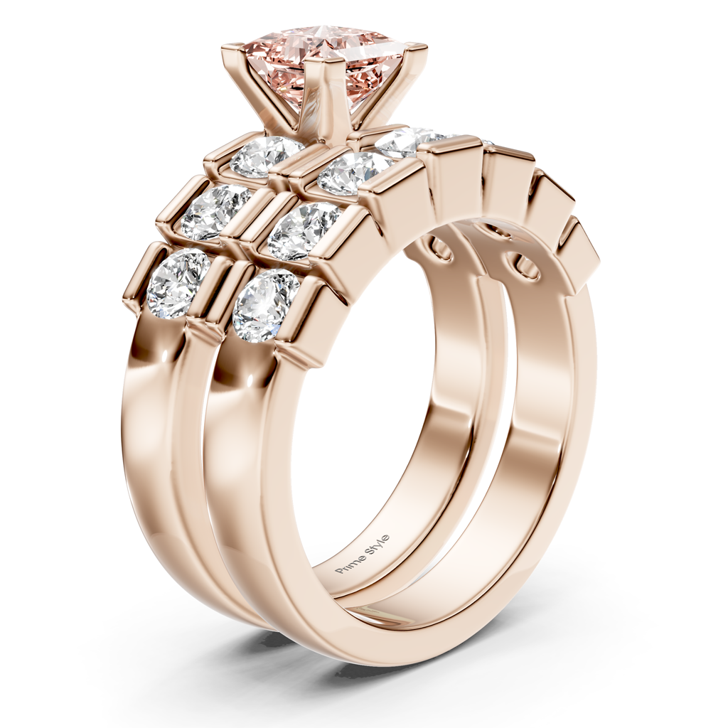 2.85-5.85 CT Princess &amp; Round Cut Fancy Pink Diamonds - Bridal Set