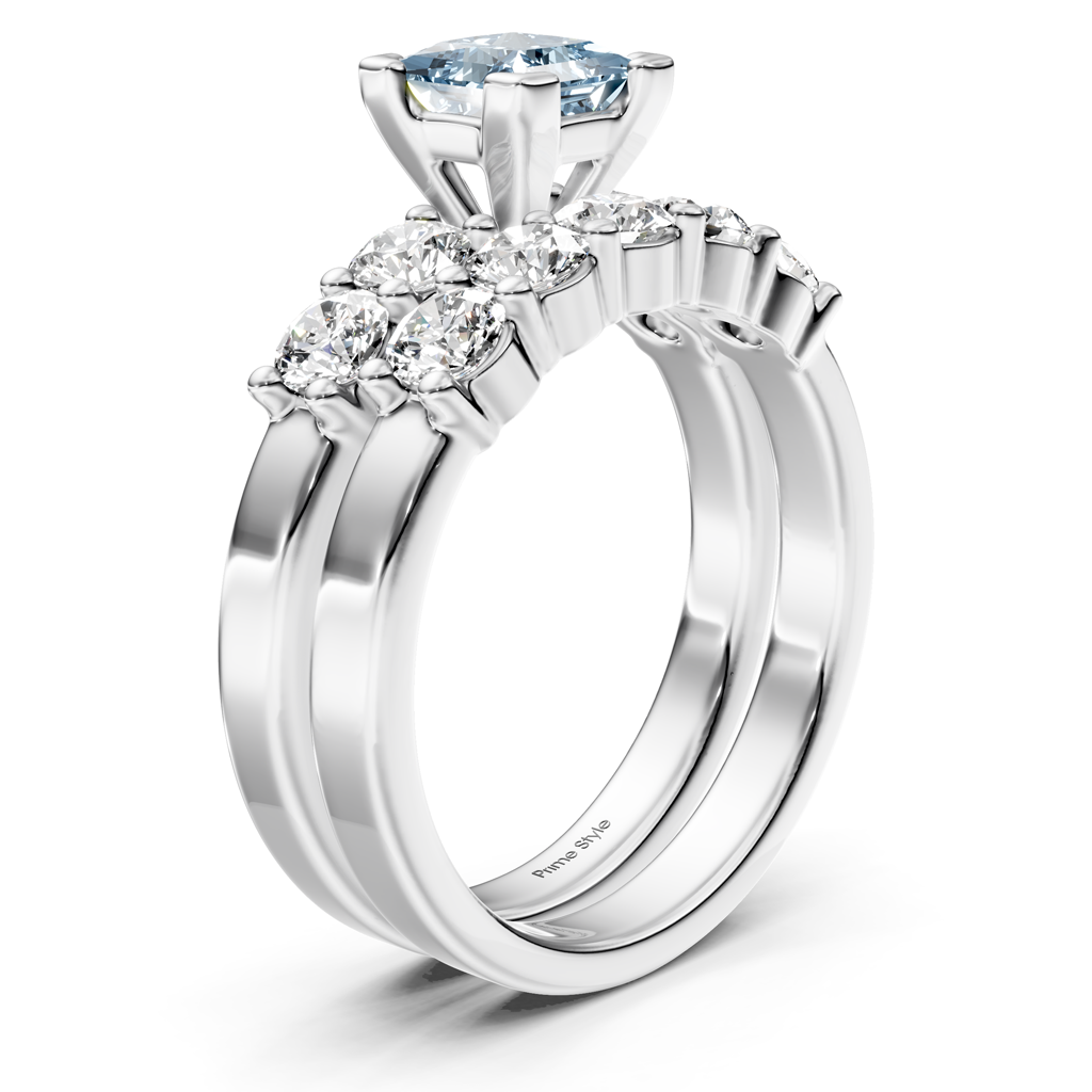 2.40-5.40 CT Princess &amp; Round Cut Fancy Blue Diamonds - Bridal Set