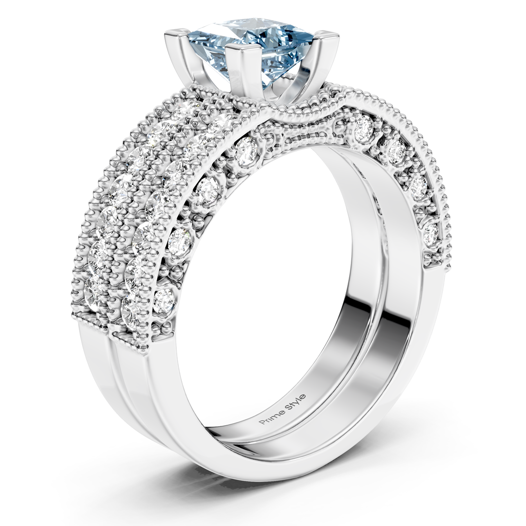 2.10-5.10 CT Princess &amp; Round Cut Fancy Blue Diamonds - Bridal Set