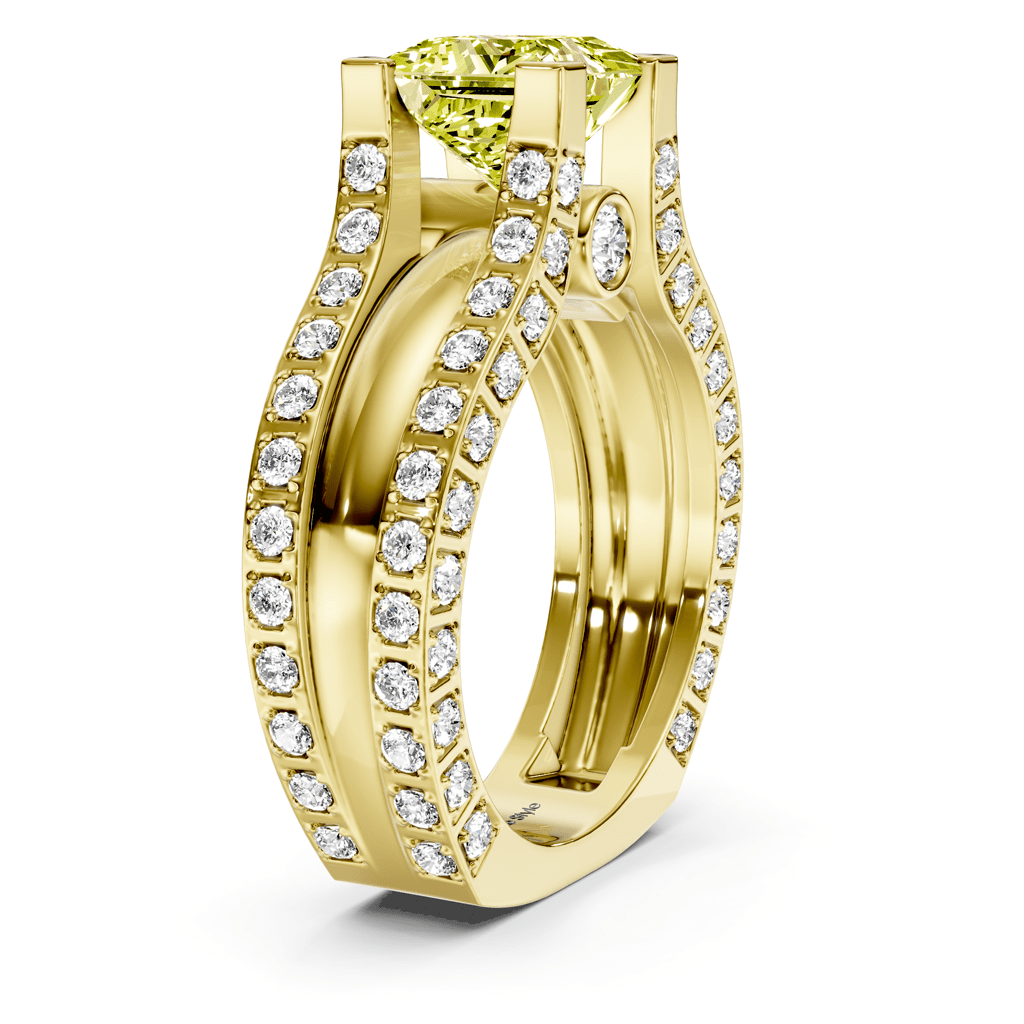 2.10 - 5.10 CT Princess &amp; Round Cut Fancy Yellow Diamonds - Engagement Ring - Primestyle.com