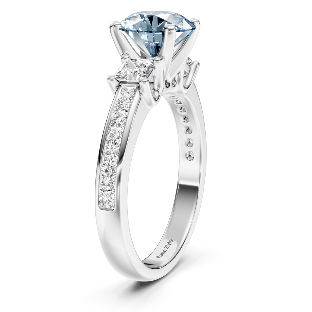1.75-4.75 CT Princess &amp; Round Cut Fancy Blue Diamonds - Engagement Ring