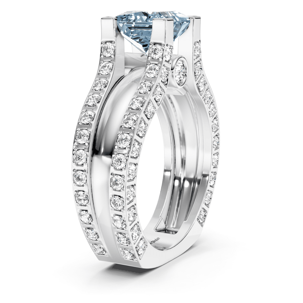 2.10-5.10 CT Princess & Round Cut Fancy Blue Diamonds - Engagement Ring