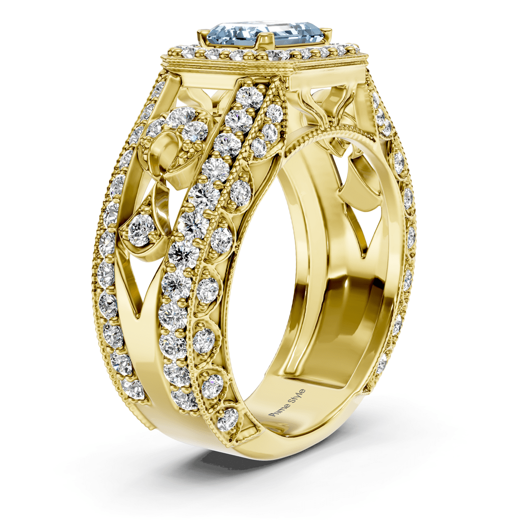 1.95 - 4.95 CT Emerald &amp; Round Cut Fancy Blue Diamonds - Engagement Ring - Primestyle.com