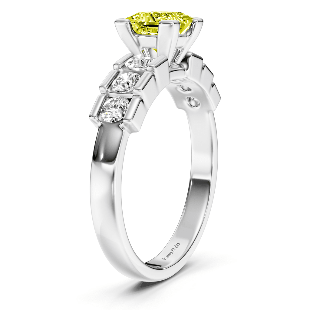 1.60-4.60 CT Princess & Round Cut Fancy Yellow Diamonds - Engagement Ring