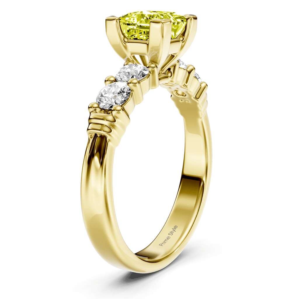 1.55-4.55 CT Princess & Round Cut Fancy Yellow Diamonds - Engagement Ring
