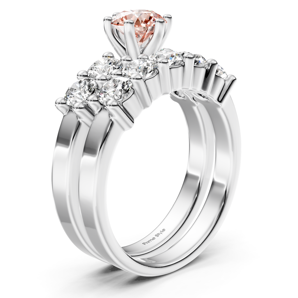 2.40-5.40 CT Round Cut Fancy Pink Diamonds - Bridal Set