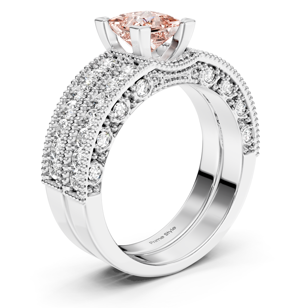 2.10-5.10 CT Princess &amp; Round Cut Fancy Pink Diamonds - Bridal Set