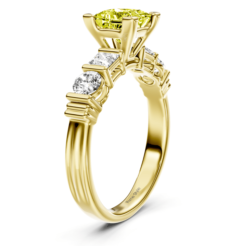 1.70-4.70 CT Princess & Round Cut Fancy Yellow Diamonds - Engagement Ring